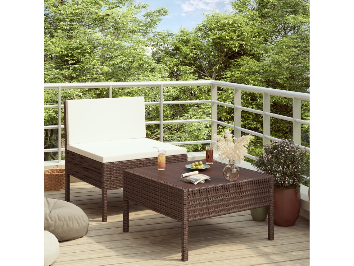 Conjunto de jardín de 2 piezas con cojines de mimbre marrón DKD Home Decor