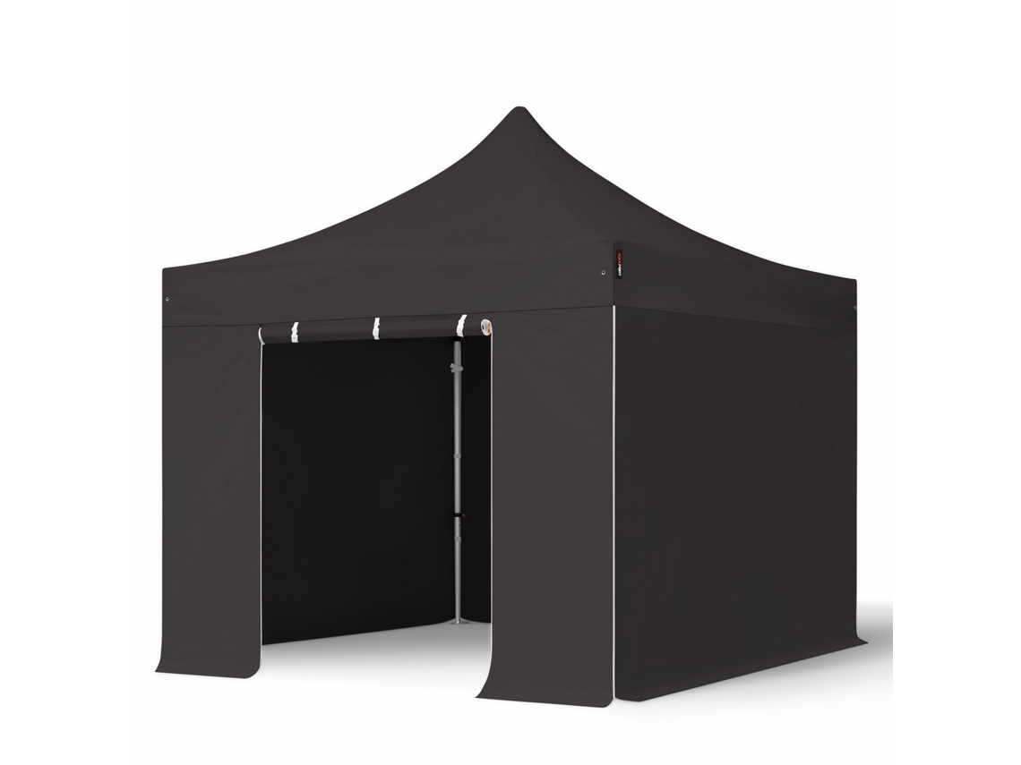 Carpa plegable de 3 x 3 m, aluminio profesional de 40 mm, laterales sin ventanas, color negro