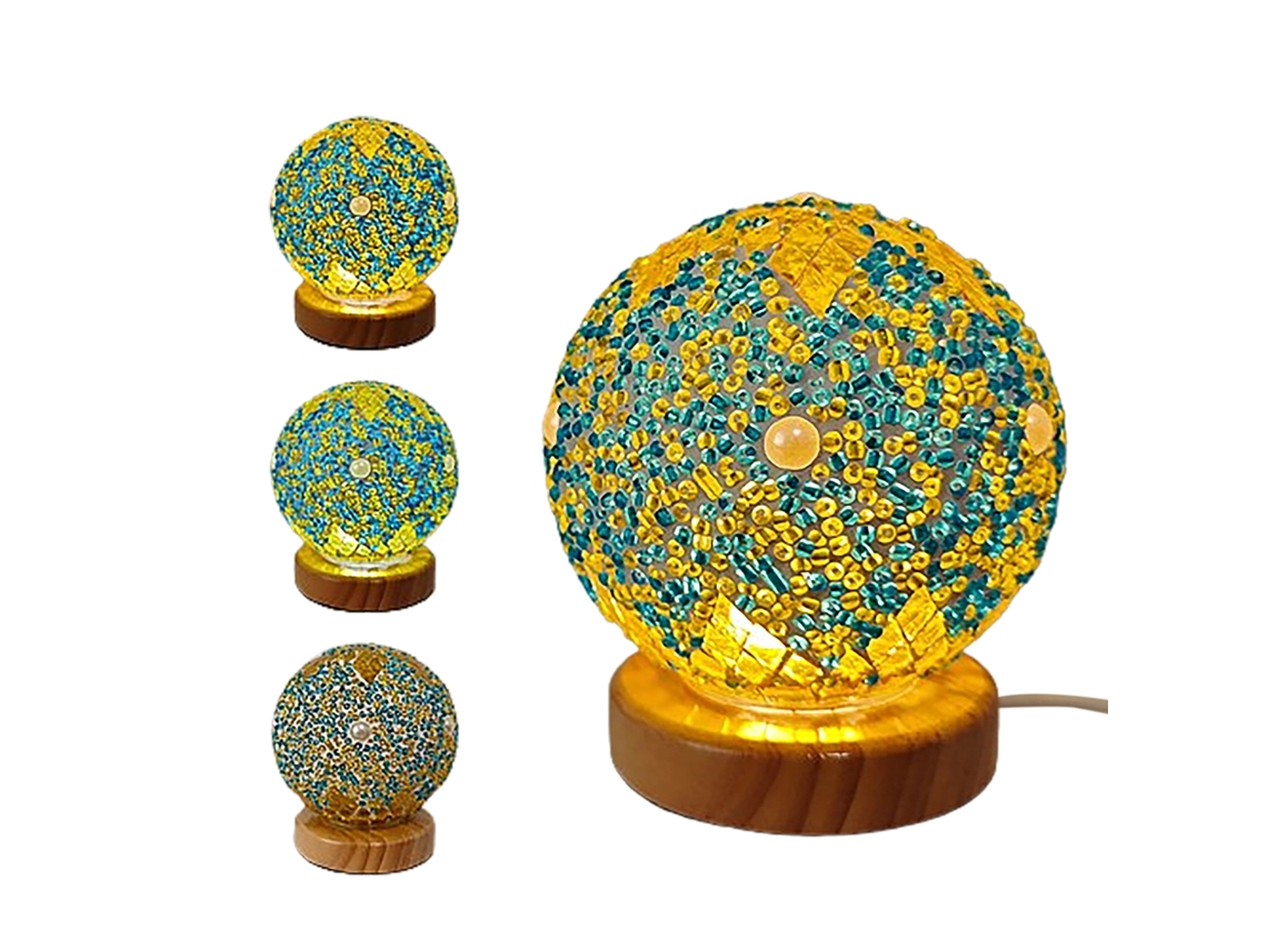 Lámpara de mosaico de vidrio con base de madera, estilo bohemio