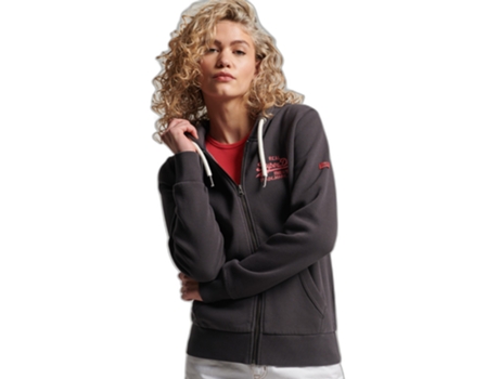 Sudadera con Capucha Vintage de Mujer SUPERDRY Cremallera Logo Gris (S)