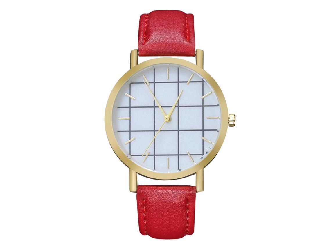 Reloj De Pulsera Unisex Zhoulianfa Con Esfera Geométrica A Cuadros, Correa De Aleación De Pu Y Movimiento De Cuarzo Rojo.