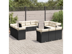 Conjunto de sofá de jardín de 12 piezas con cojines en mimbre sintético negro de DKD Home Decor