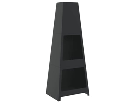 Chimenea de exterior con leñero y diseño de torre VIDAXL acero negro