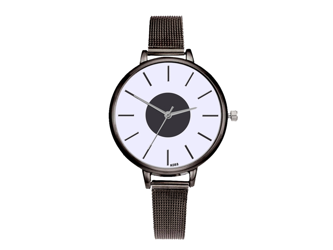 Reloj De Pulsera Zhoulianfa Para Mujer Con Correa De Malla Sencilla Y Esfera Redonda, Cuarzo Negro.