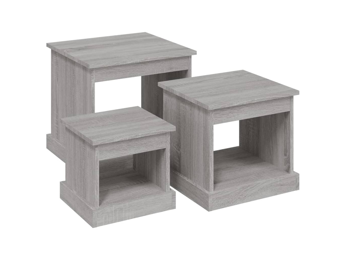 Juego de 3 mesas de centro en derivados de madera gris Sonoma EXCLUSIVA MAISON