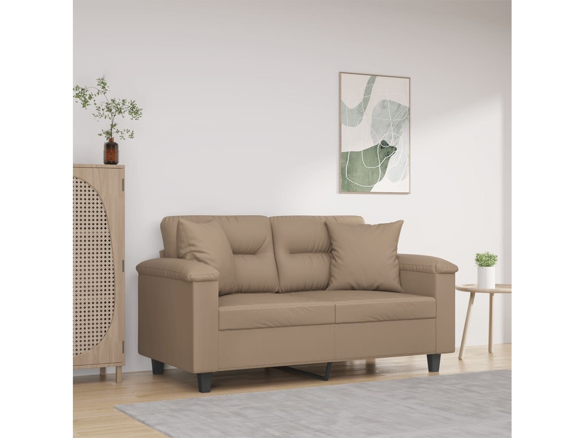 Sofá De 2 Plazas | Sofá De Salón | Sofá De Descanso Con Cojines Cuero Sintético Capuchino 120 Cm