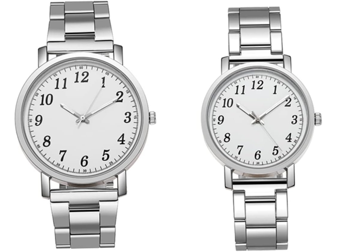 Relojes Pulsera Parejas Acero Inoxidable Casual Conjunto 2 Piezas Hombre Mujer Esfera Moderno Diario Uso