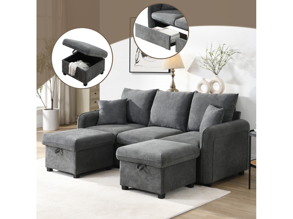 Sofá Modular En Forma De U Con Cajones Y Otomana Extraíble, Tapizado En Chenilla, Para Salón.