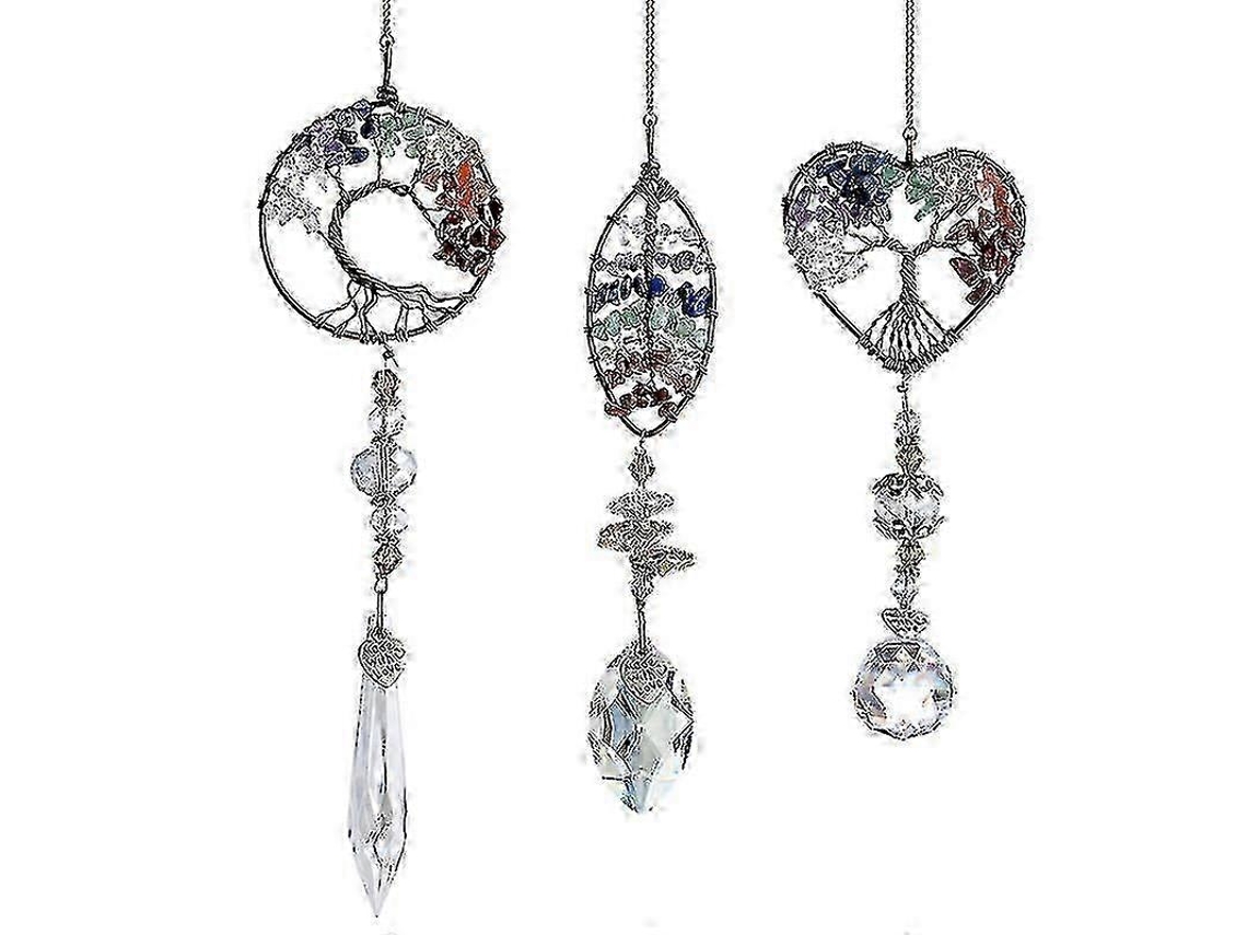 Conjunto de 3 colgantes de cristal con forma de arcoíris y árbol de la vida en forma de corazón (2025).