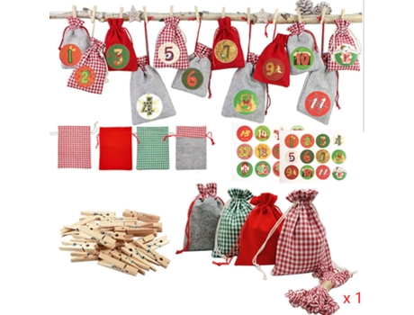 Calendario de Adviento DIY Bolsas de tela Decoración y pegatinas de números