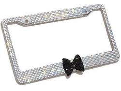 7 líneas plateadas con marco de diamantes de imitación para placa de matrícula, corbata brillante