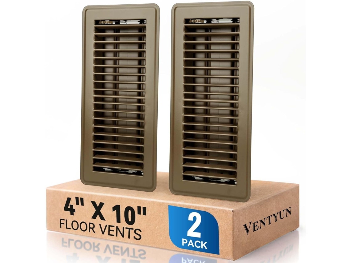 Juego De 2 Rejillas De Ventilación De Suelo, 10,2 X 25,4 Cm, Fabricadas En Metal Con Recubrimiento En Polvo, Flujo De Aire