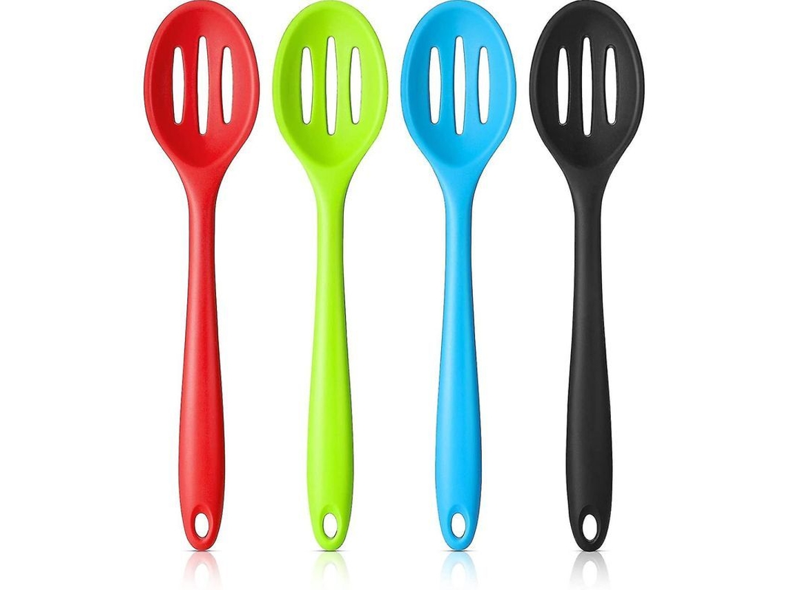 4 Cucharas De Silicona Con Agujeros De 27 Cm, Resistentes Al Calor Y Antiadherentes Para La Cocina, Multicolor.