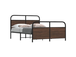 Estructura De Cama Sin Colchón Metal Marrón Roble 140x200 Cm