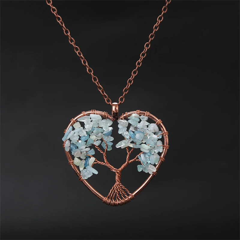 (cristal Azul) Collar Con Colgante En Forma De Corazón De Cristal Para La Sanación De Chakras, Collar Con Colgante Del Árbol De La Vida