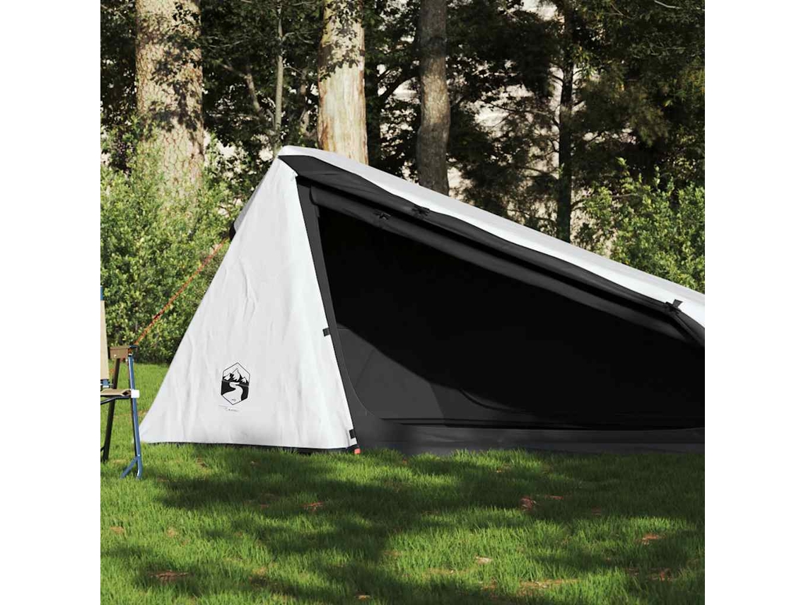 Tienda de campaña tipo túnel blanca opaca e impermeable para 1 persona.