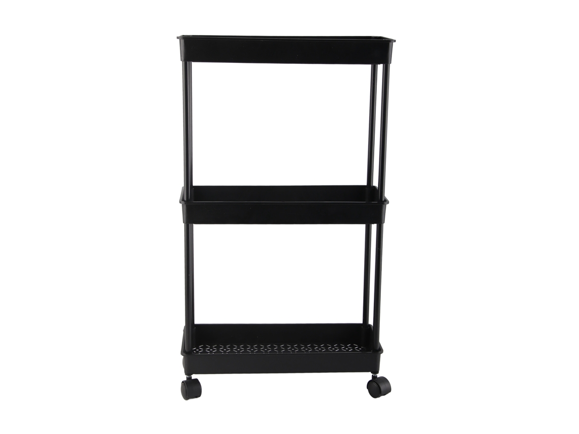 Estantería móvil negra de 3 niveles, 15 cm de ancho, ahorra espacio, se puede utilizar ampliamente, es estable y está hecha de plástico, con ruedas para cocina, comedor, taller, escuela, etc.