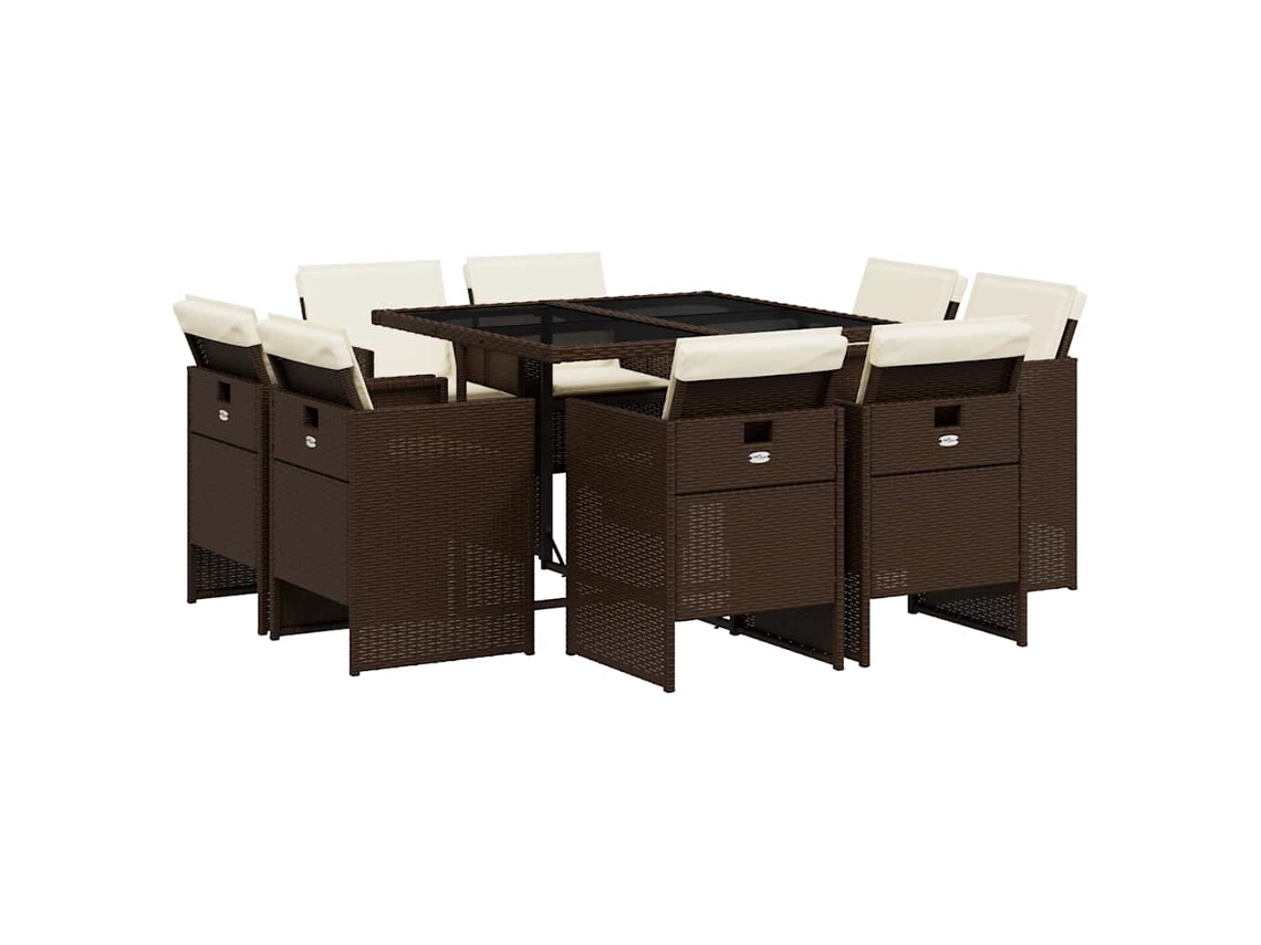 Maison Exclusive - Set Comedor Para Jardín 9 Pzas Y Cojines Ratán Sintético Marrón