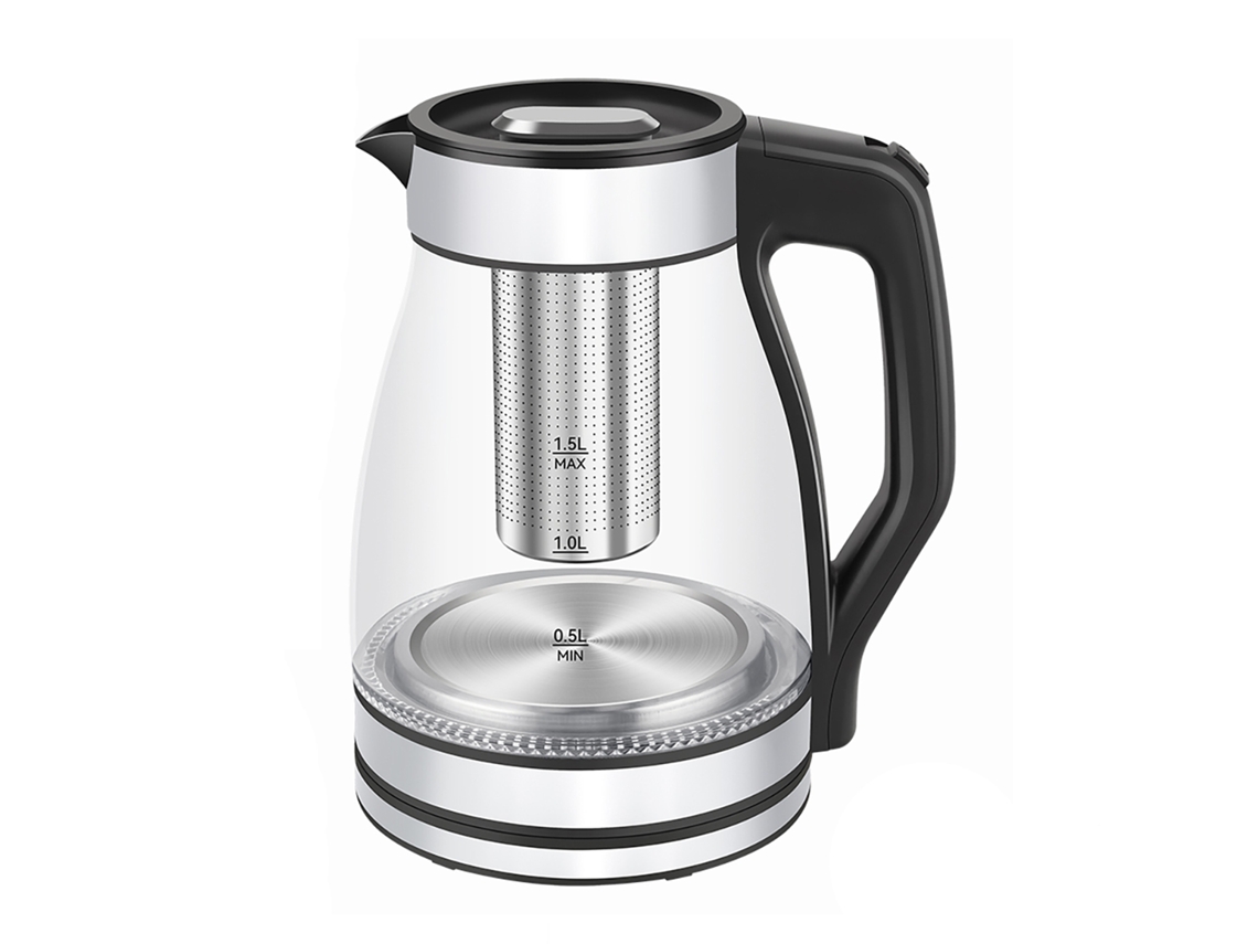 Hervidor De Acero Y Borosilicato Con Luces Led. 1500w Y 1,5l De Capacidad.