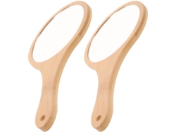 Lot De 2 Espejos Cosmétiques A Main Vintage Avec Poignée En Bambou Naturel, Pequeño Espejo Voyage