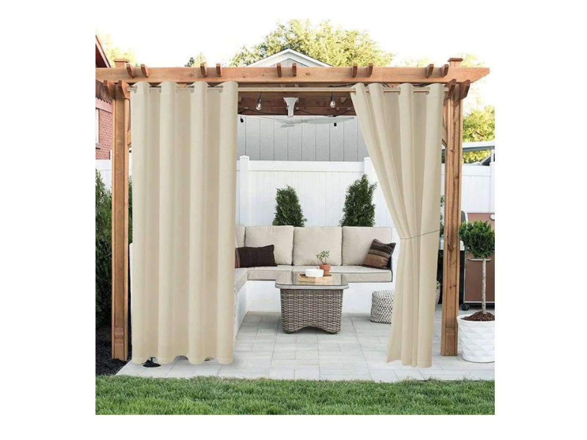 Juego de cortinas para exteriores, cortinas impermeables con ojales para patio, aislamiento térmico y tela de protección solar.