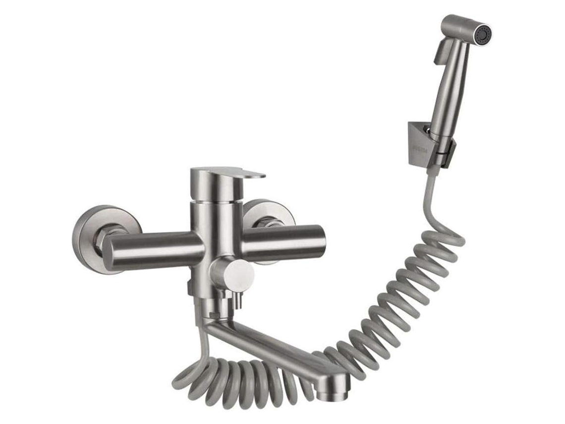 Grifo De Cocina De Pared, Pistola Rociadora De Pared, Grifo De Fregadero De Acero Inoxidable Para Agua Fría Y Caliente.