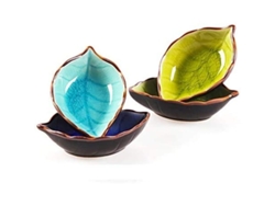 2026-33806-4 Platos De Salsa De Cerámica En Forma De Hoja Mini Platos Para Condimentos Aderezos