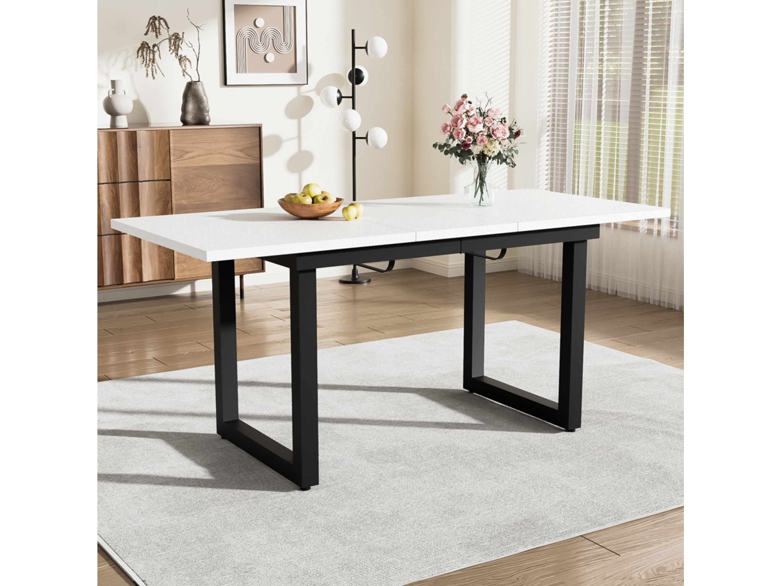 Mesa de comedor extensible multifuncional en acero blanco de estilo industrial