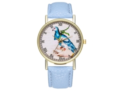 Reloj De Cuarzo Con Correa De Cuero, Estampado Clásico De Pájaros, Estilo Bandolera, Para Mujer, Azul Claro.