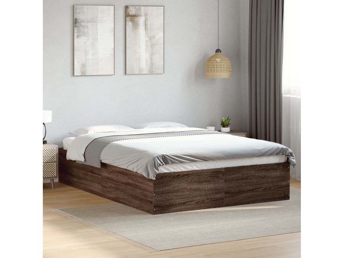 Estructura De Cama Madera De Ingeniería Marrón Roble 135x190 Cm