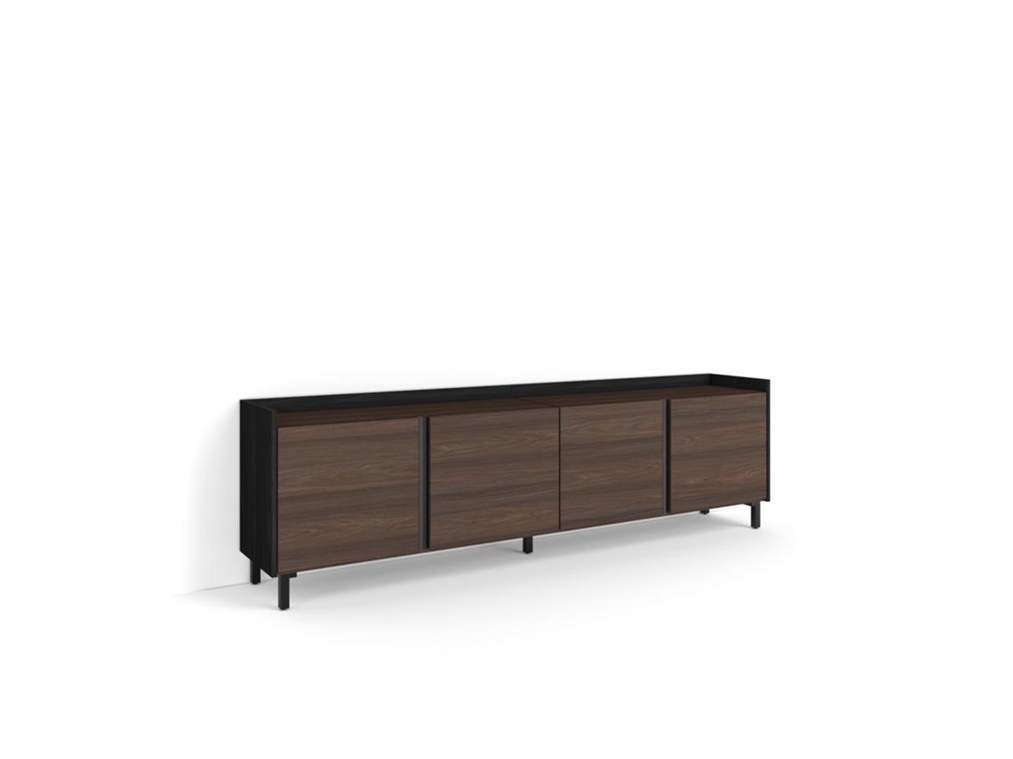 Mueble para TV, 207x35x61cm, para televisores de hasta 80'', diseño industrial, roble oscuro y negro.