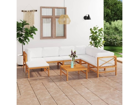 Conjunto 8 de muebles de jardín VIDAXL madera de teca y cojines crema