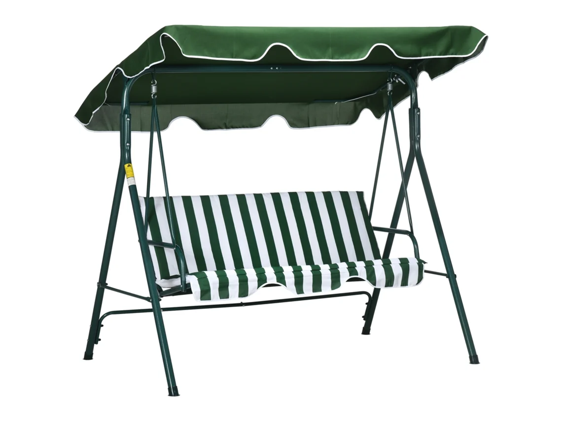 Columpio De Jardín Teslin De Acero Para 3 Personas Con Toldo, 172 Cm, Blanco Y Verde.