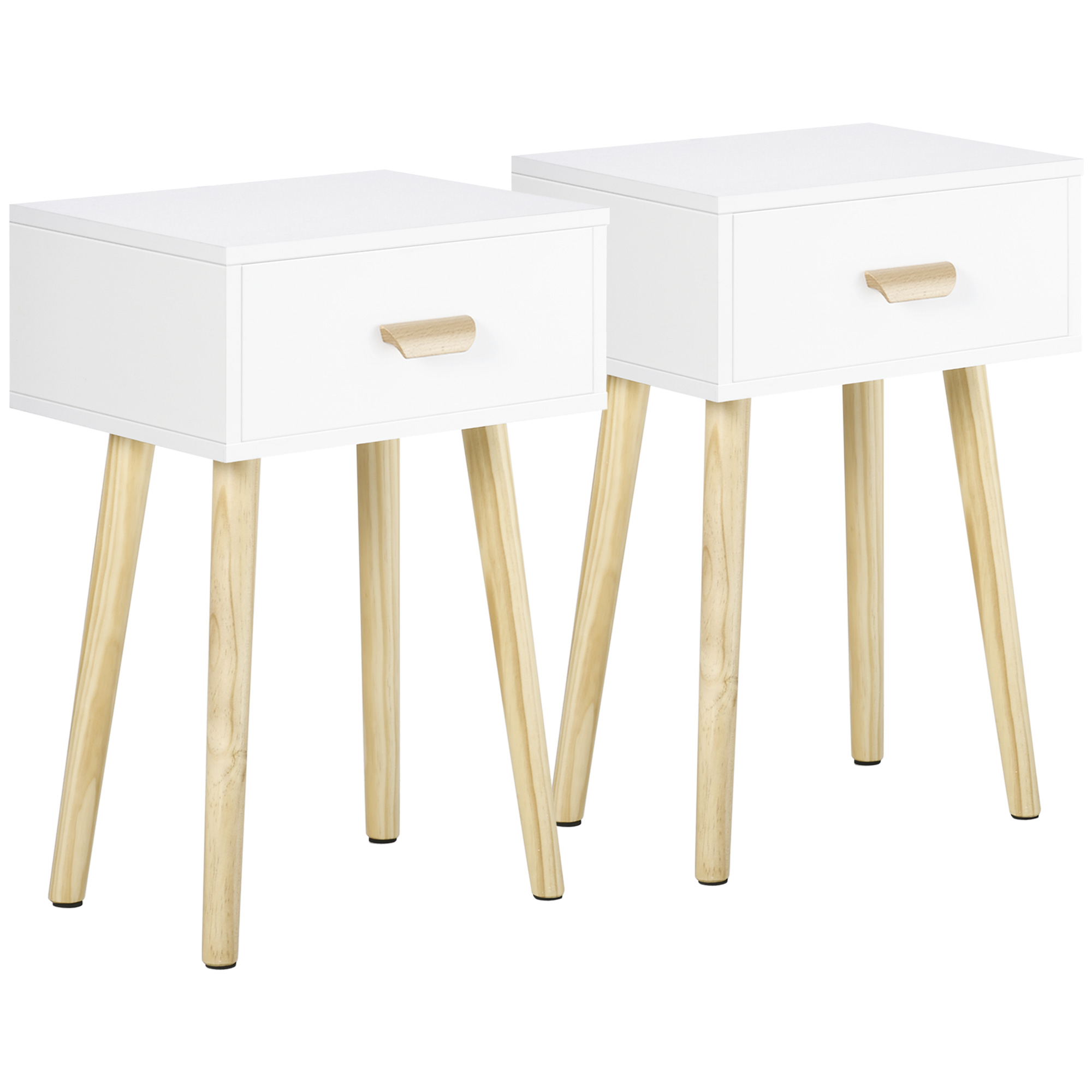 Homcom Juego De 2 mesitas noche mesillas con y patas madera para dormitorio cama oficina 405x305x60 cm blanco 40.5x30.5x60cm