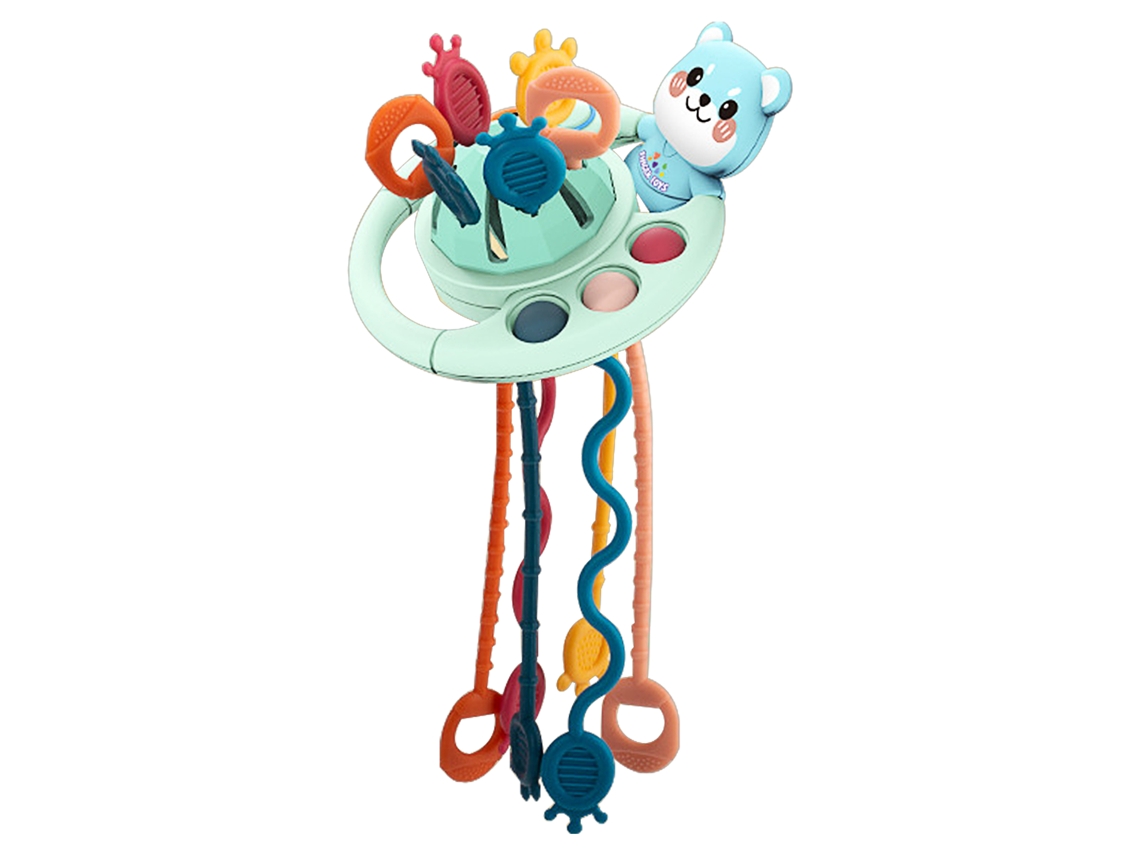 Ats-juguete De Mordisco Con Cuerda Para Bebé Desarrollo Motriz Fino Juguete Sensorial De Silicona Oso Azul Portátil