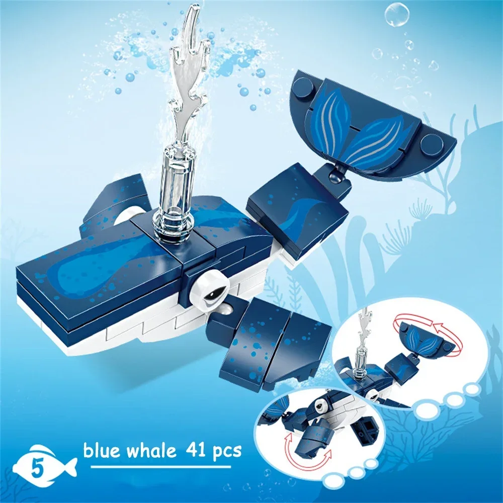 (Ballena Azul) Juguete de bloques de construcción con animales marinos, perfecto para niños, educativo y divertido.