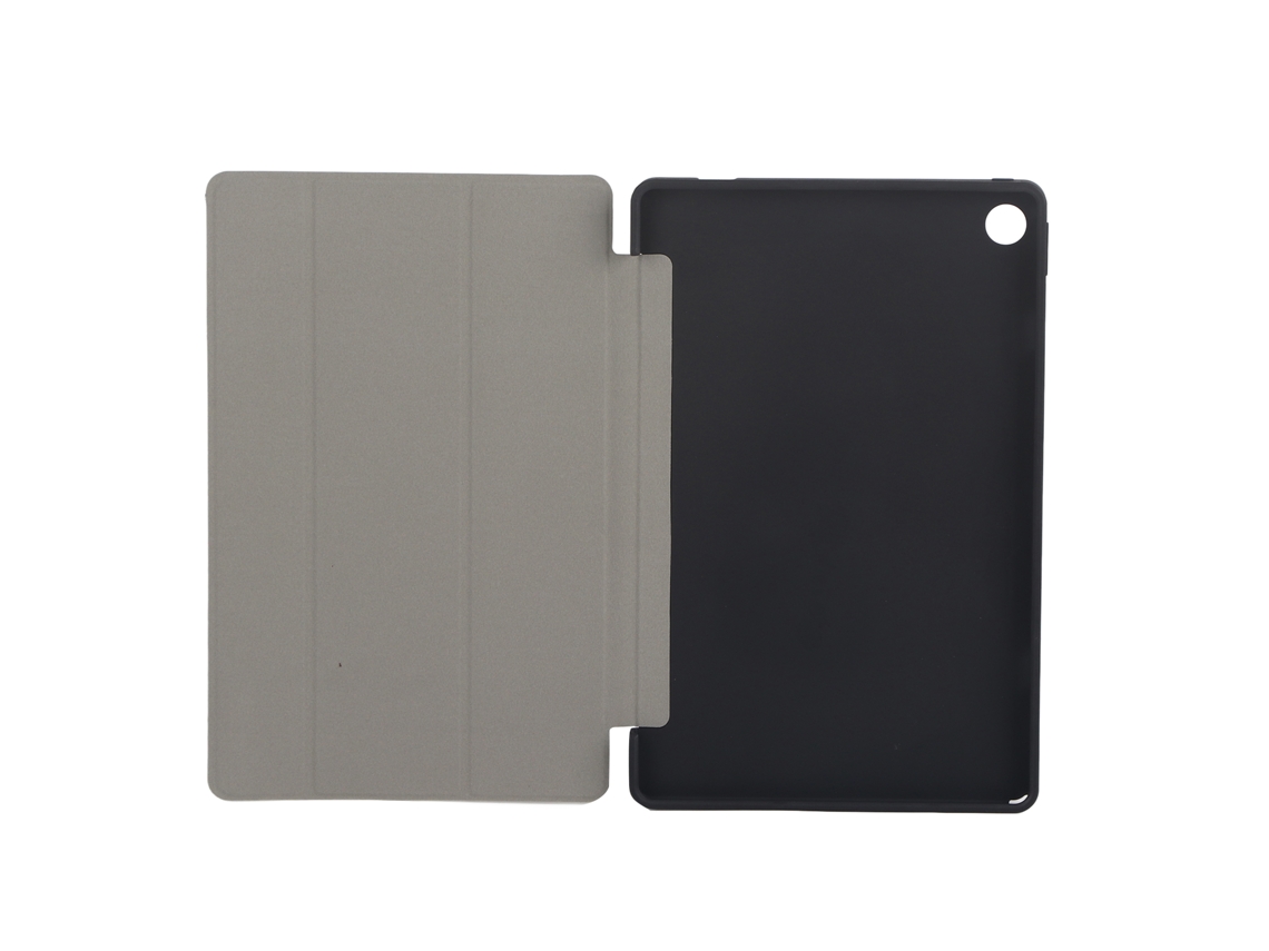 Funda para tableta con refuerzo en las 4 esquinas, soporte estable y cubierta protectora en negro y dorado claro.