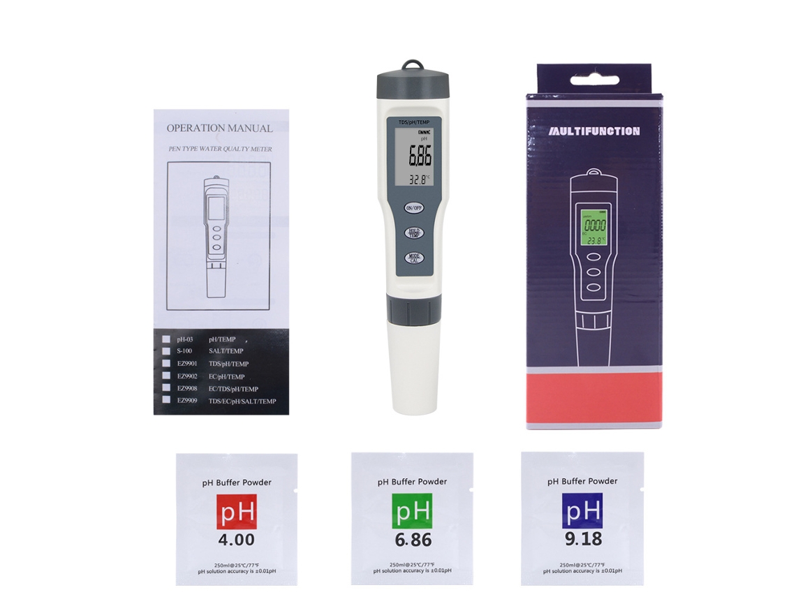 Lápiz Digital Portátil Para Medir La Calidad Del Agua Con Pantalla Lcd, Abs, 3 En 1: Ph, Tds Y Temperatura (con Batería).