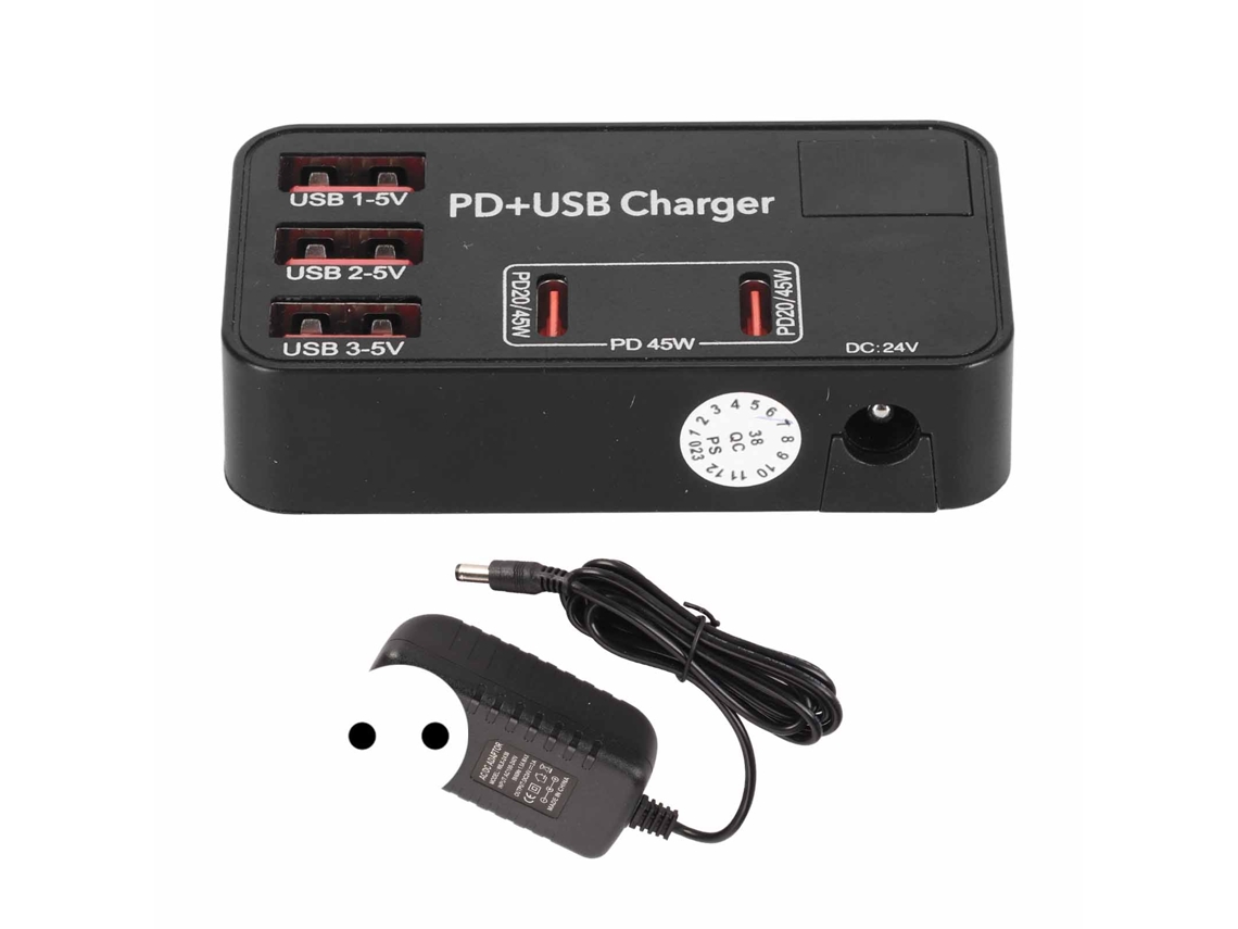 Estación de carga mini USB EOOCOO (carga multidispositivo de 5 puertos, carga rápida de 48 W)