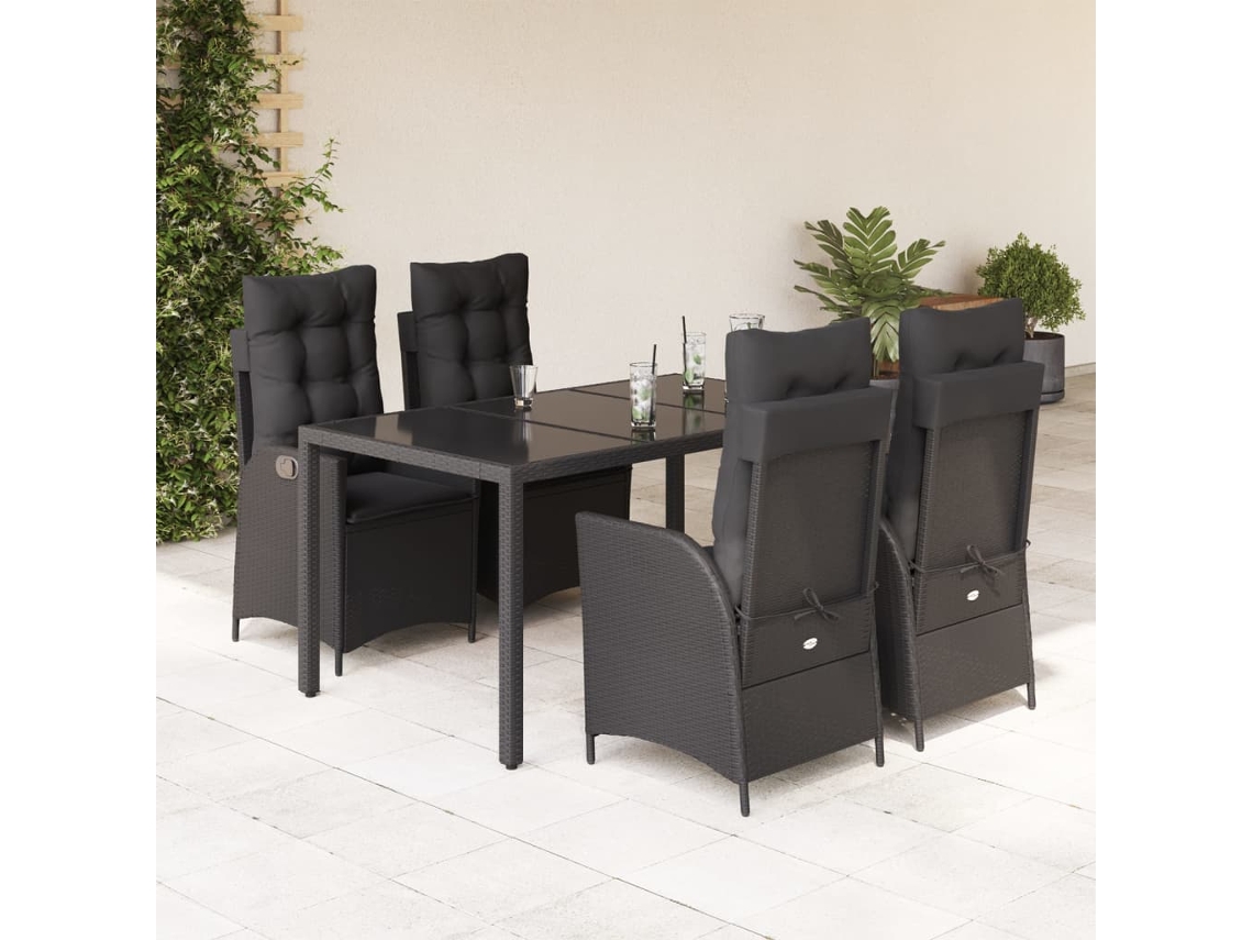 Juego de comedor de jardín de 5 piezas con cojines de mimbre negros de DKD Home Decor