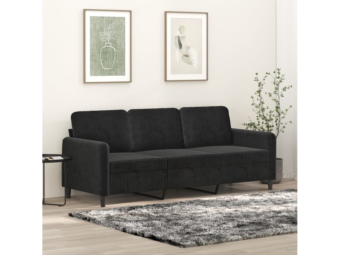 Sofá De 3 Plazas Terciopelo Negro 180 Cm