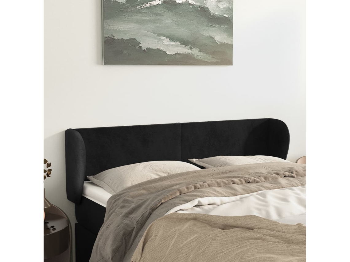 Cabecero de terciopelo negro 147x23x78/88 cm