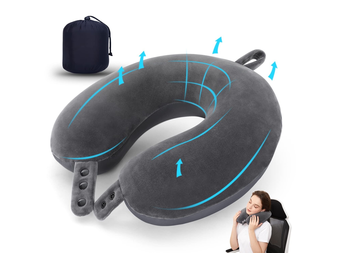 Almohada Eifson De Viaje De Espuma Viscoelástica Para El Cuello Y La Cabeza (gris Oscuro)