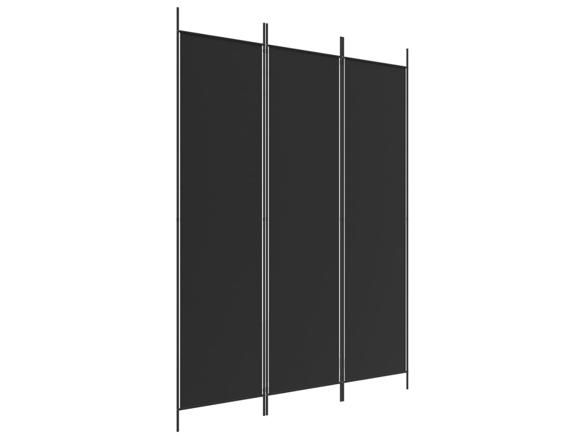 Biombo divisor de ambientes, 3 paneles, 150 x 200 cm, tela negra y hierro, Dec030799