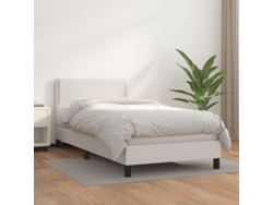 Cama Box Spring Con Colchón Cuero Sintético Blanco 100x200 Cm