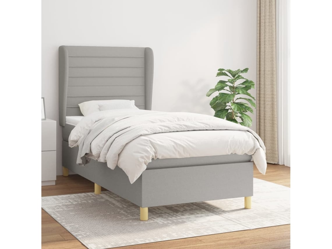Cama box spring con colchón tela gris claro 90x200 cm