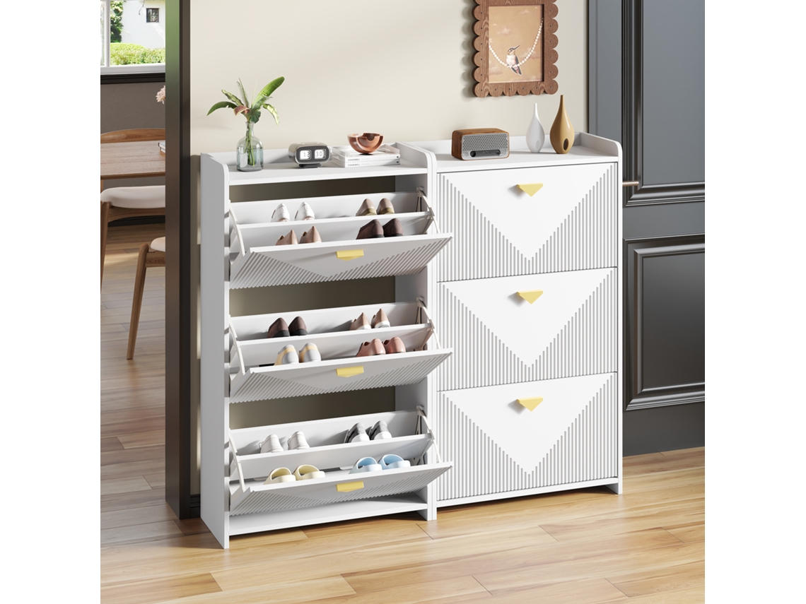Zapatero 140x30x120 cm 6 Puertas Batientes Blanco MOBRIO