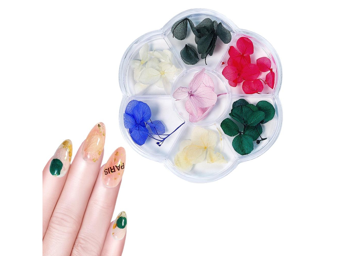 Caja de Flores Secas con 6 Compartimentos para Decoración de Uñas, Flores Artificiales para Manicura DIY Nail Art 04