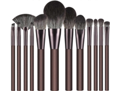 Juego de 12 brochas de maquillaje Rosewell con cerdas sintéticas premium para base, corrector y sombra de ojos (café)