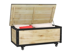 Caja de almacenamiento de jardín de madera, acolchada, 121 litros, con ruedas, resistente a la intemperie.